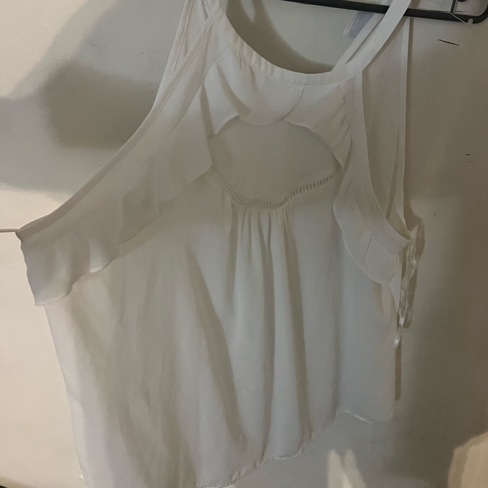 New York & Company White Ruffle Tank Top